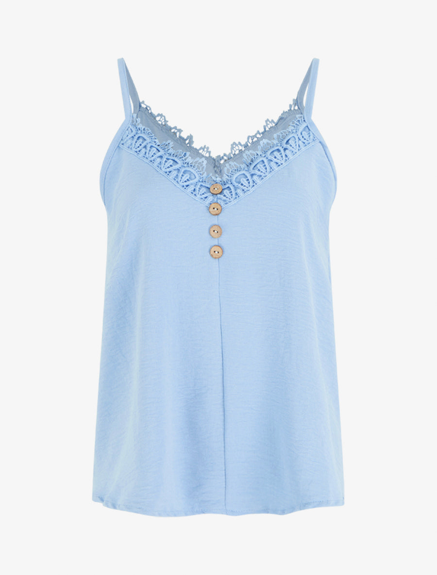 Caraco à boutons décoratifs et broderie - Bleu ciel - 1