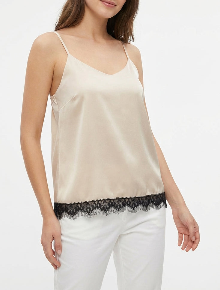 Satijnen hemdje met kanten rand - Beige