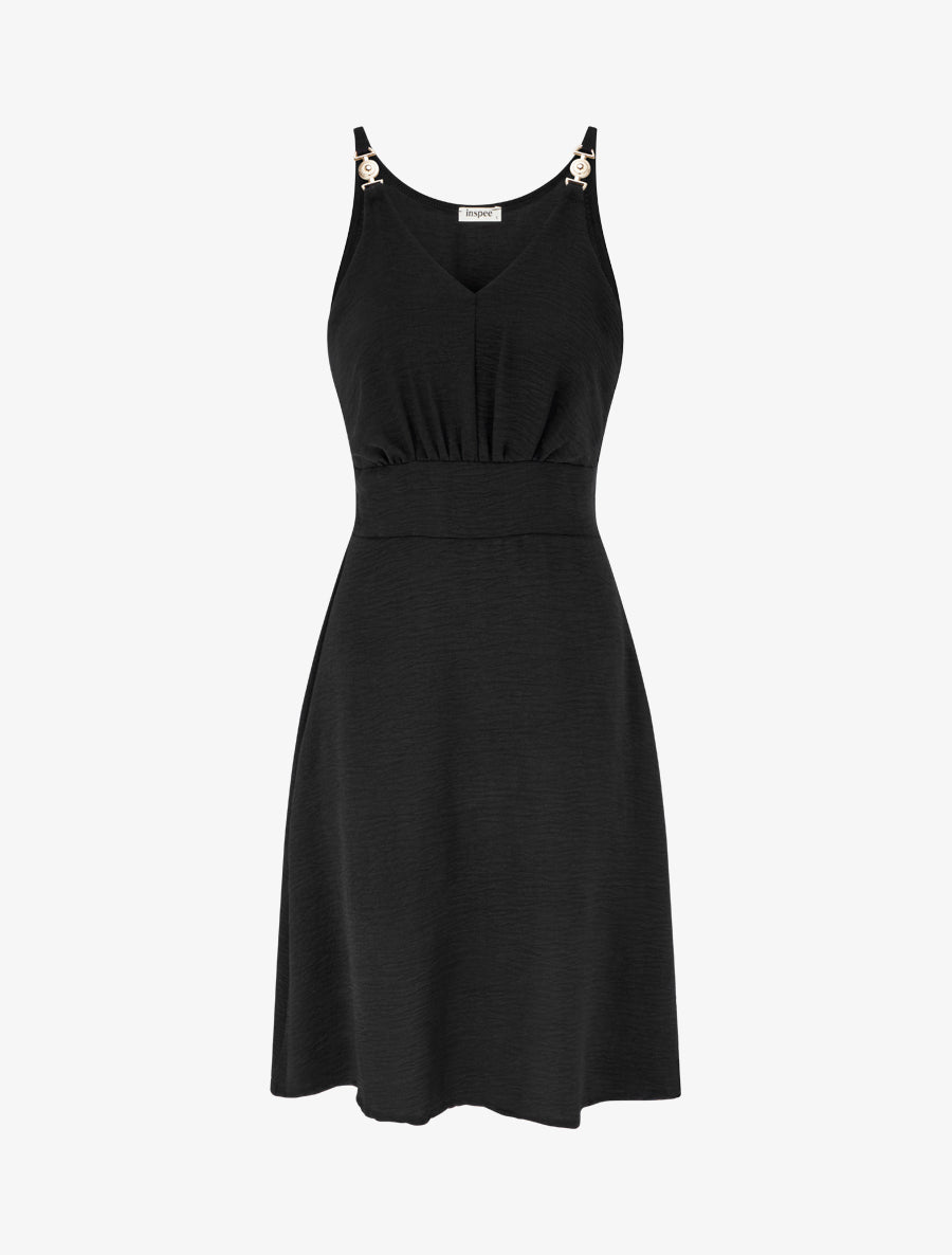 Robe évasée à bretelles bijoux - Noir - 1