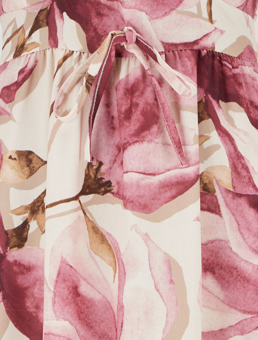 Robe longue à dos élastiqué imprimé fleuri - Vieux rose - 3