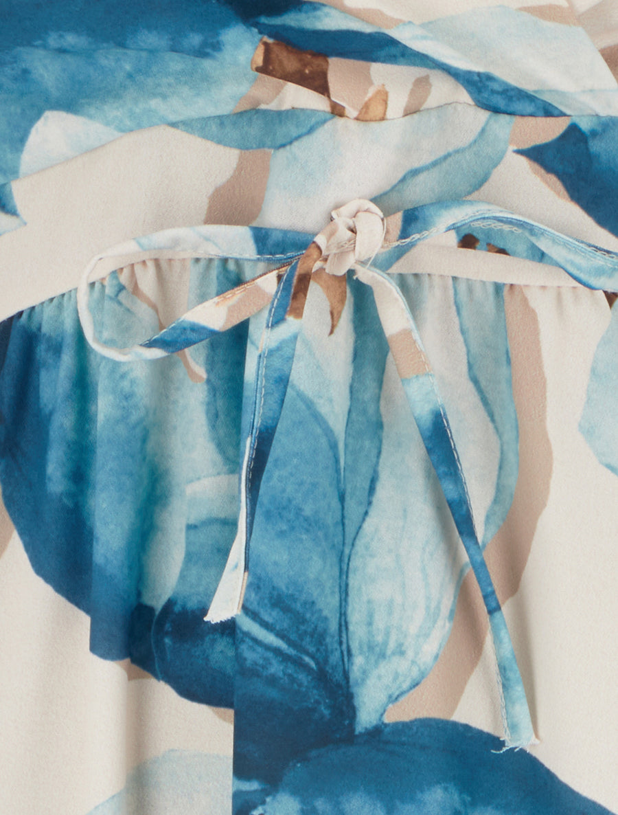 Robe longue à dos élastiqué imprimé fleuri - Bleu canard - 3