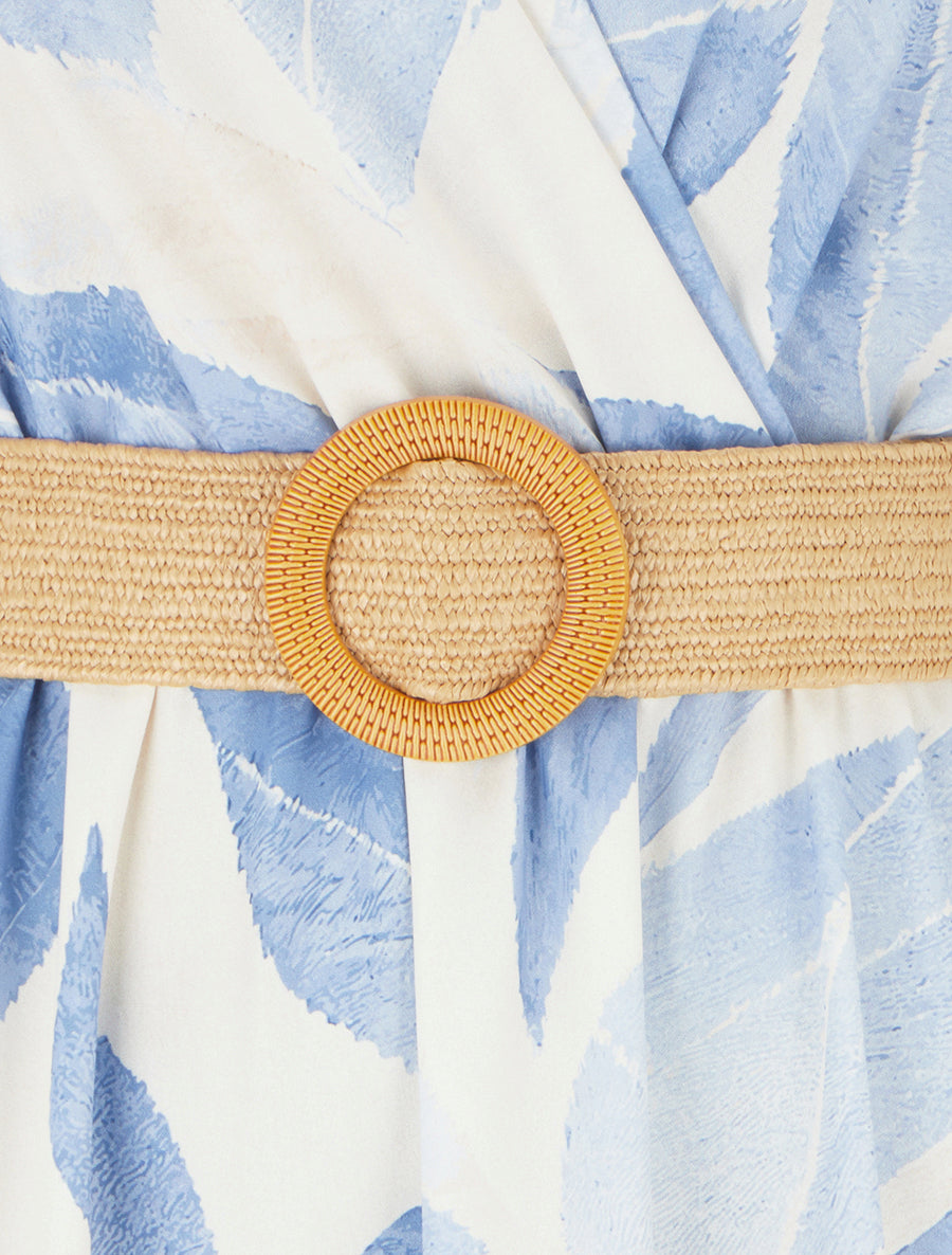 Robe imprimé feuilles à col cache-coeur - Bleu ciel - 3