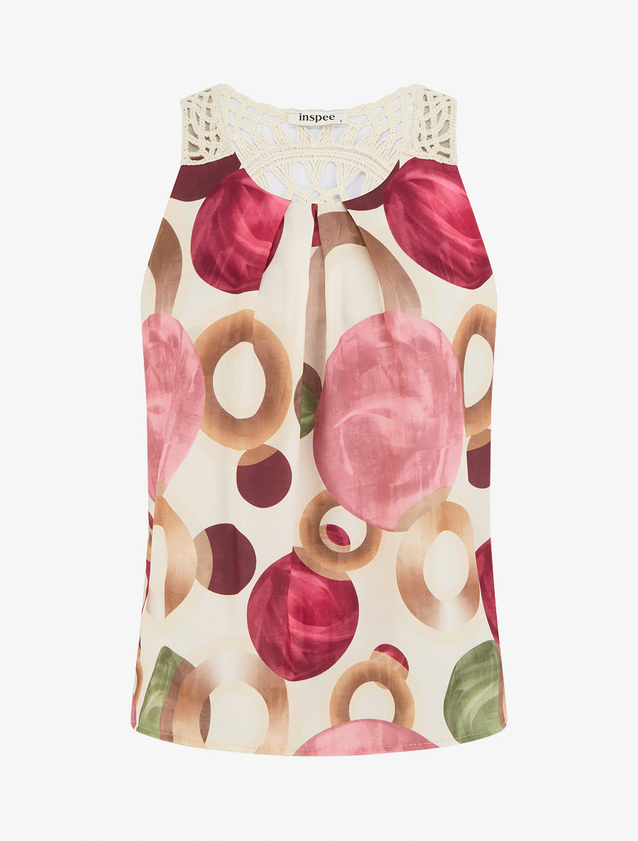 Top imprimé graphique à empiècement en crochet - Rose - 1