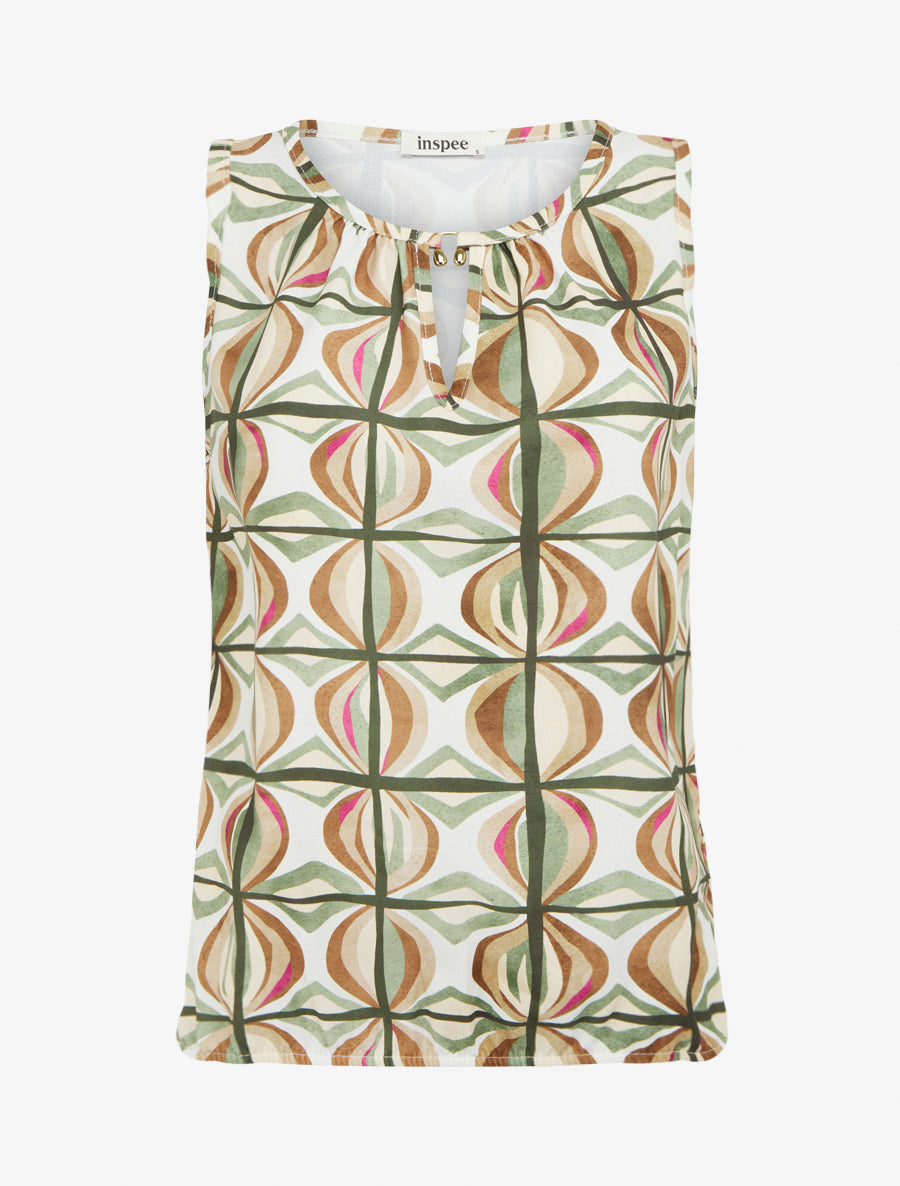 Top boule sans manches imprimé fantaisie - Kaki - 1