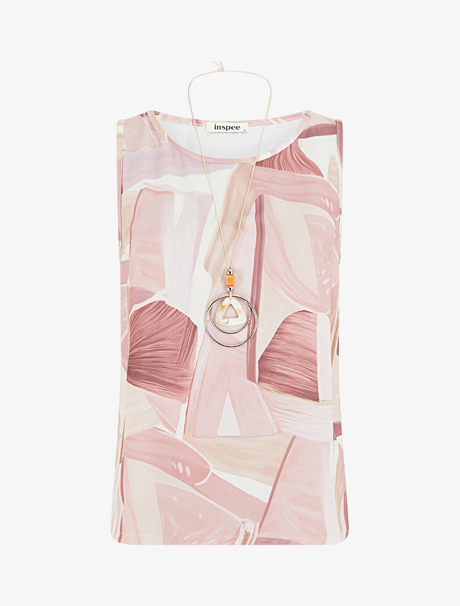 Top droit sans manches à imprimé abstrait - Rose - 1