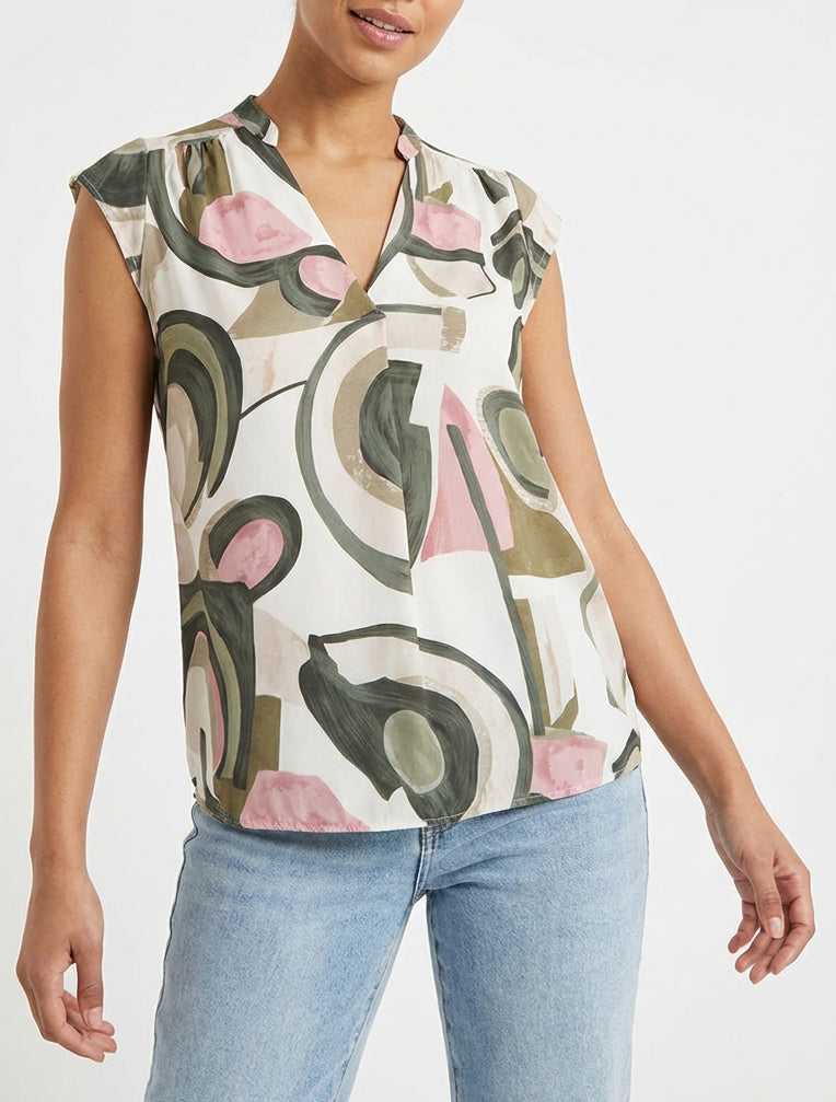 Mouwloze top met grafische print - Kaki