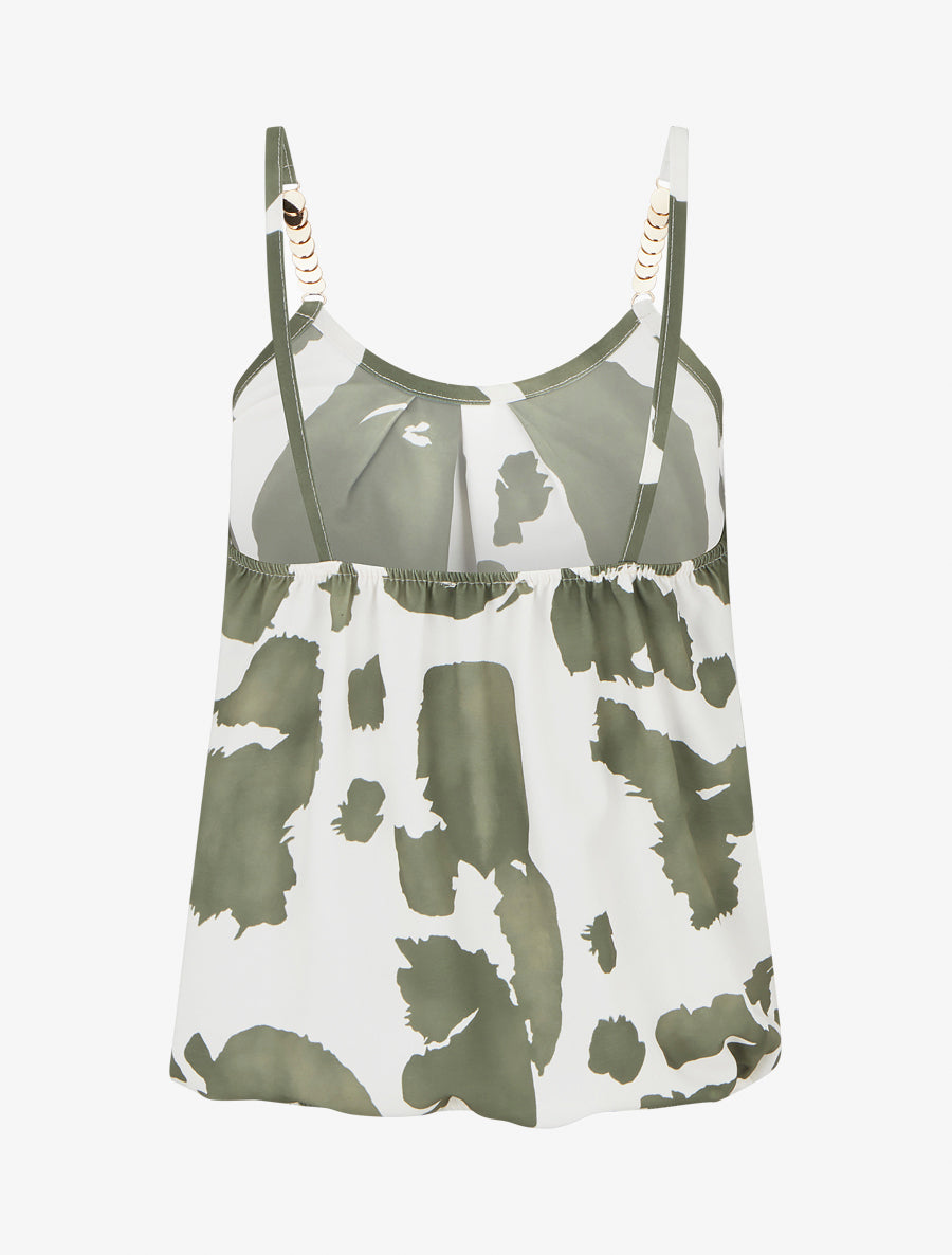 Caraco imprimé vache à bretelles métallisées - Kaki - 2