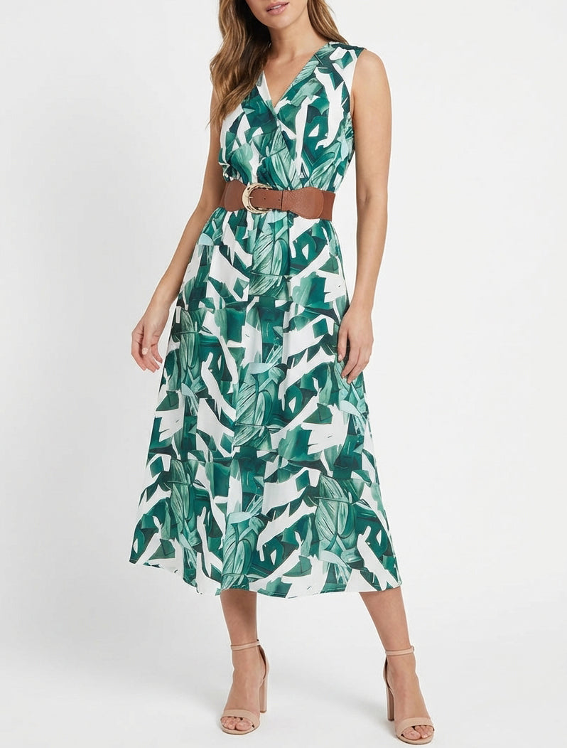 Mouwloze jurk met fantasieprint - Groen