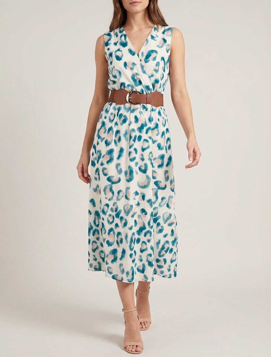 Mouwloze jurk met luipaardprint - Groen