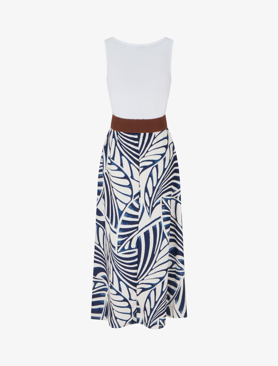 Robe longue sans manches imprimé feuilles - Marine - 2