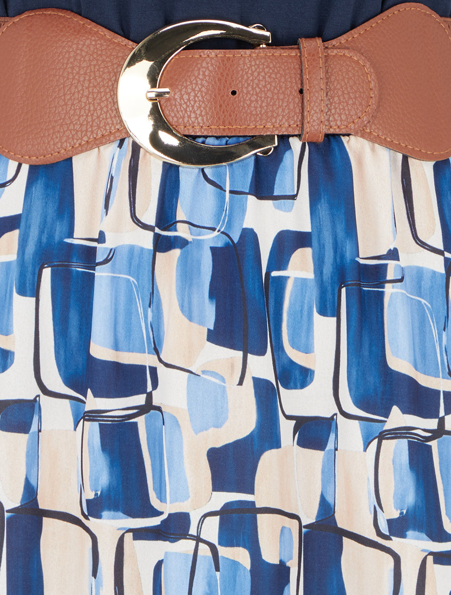 Robe longue imprimé graphique - Marine - 3