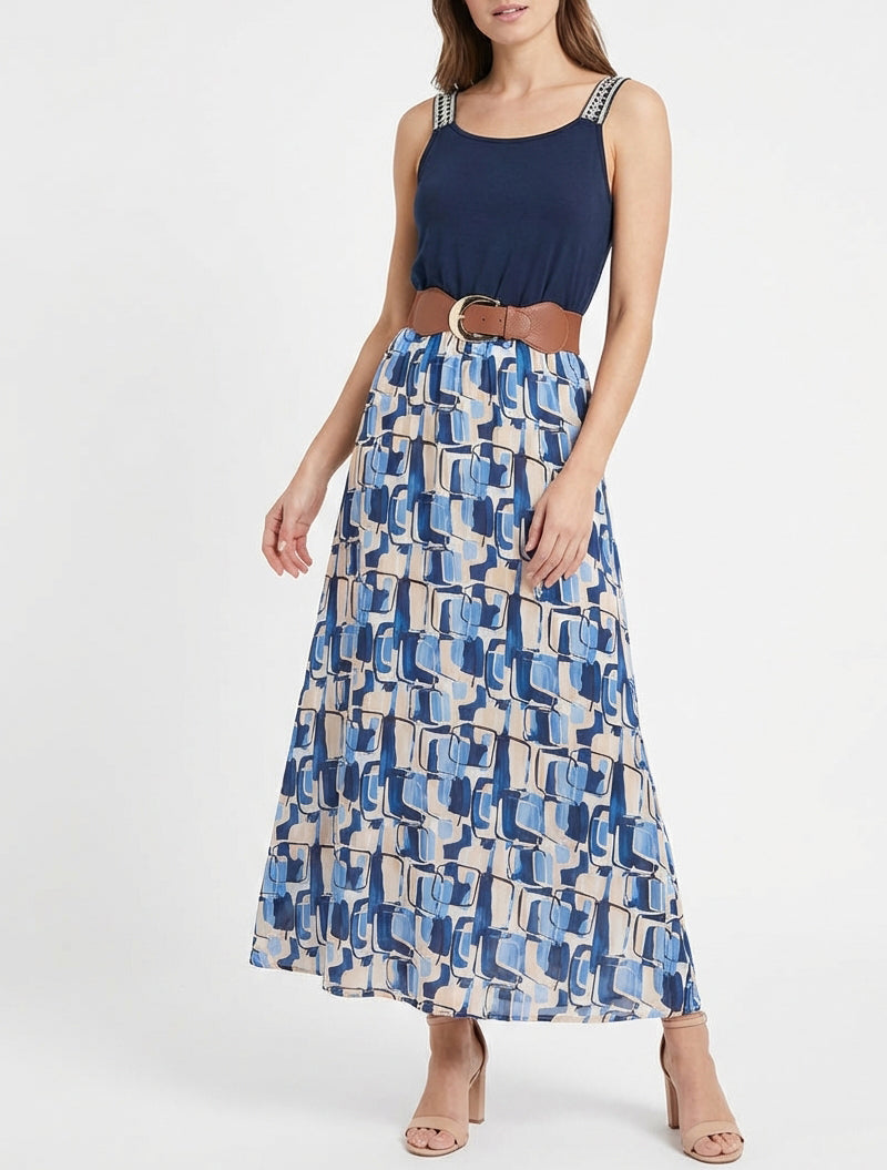 Lange jurk met grafische print - Marine