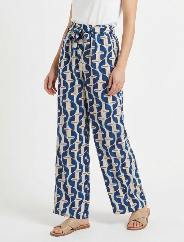 Grafische print elastische broek - Marine