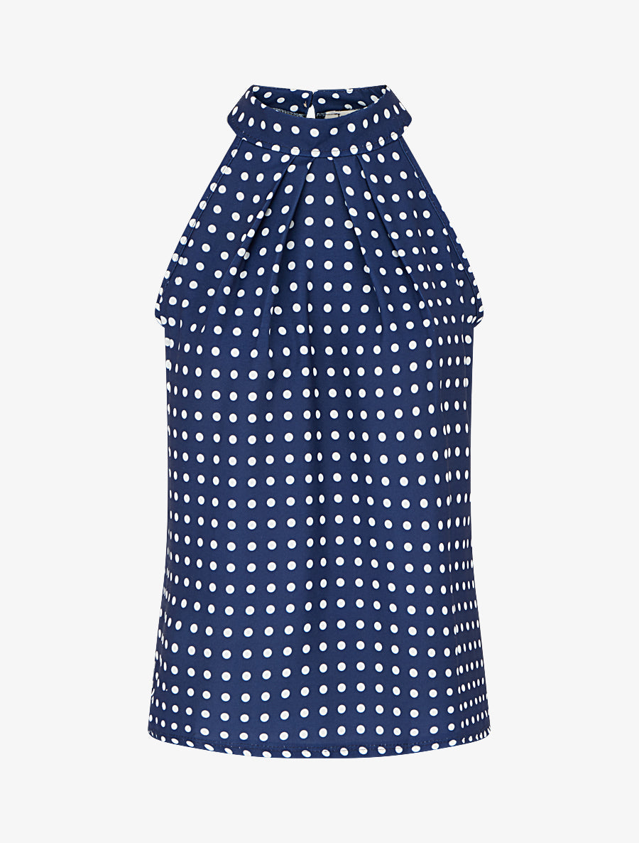 Top sans manches imprimé à pois - Marine - 1