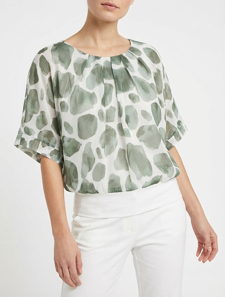 Giraffeprint top met iriserende strepen - Kaki