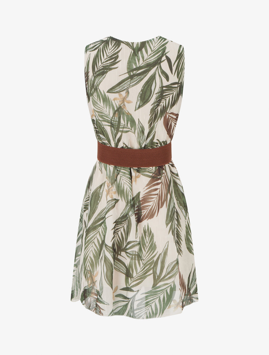 Robe imprimé feuillage à rayures irisés - Kaki - 2