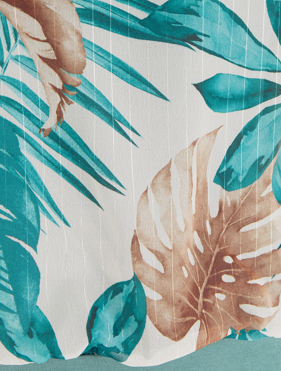 Top boule manches courtes imprimé tropical - Turquoise - 3