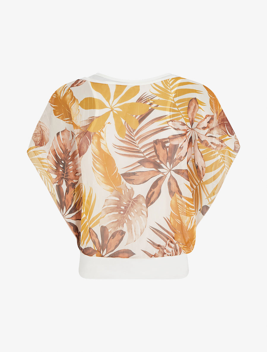 Top boule manches courtes imprimé tropical - Moutarde - 2