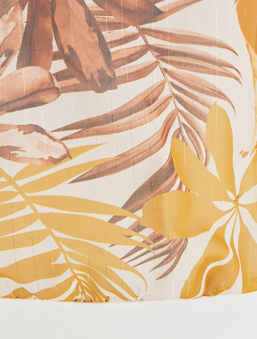 Top boule manches courtes imprimé tropical - Moutarde - 3