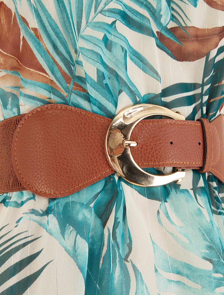 Robe à bretelles chaînes imprimé tropical - Turquoise - 3