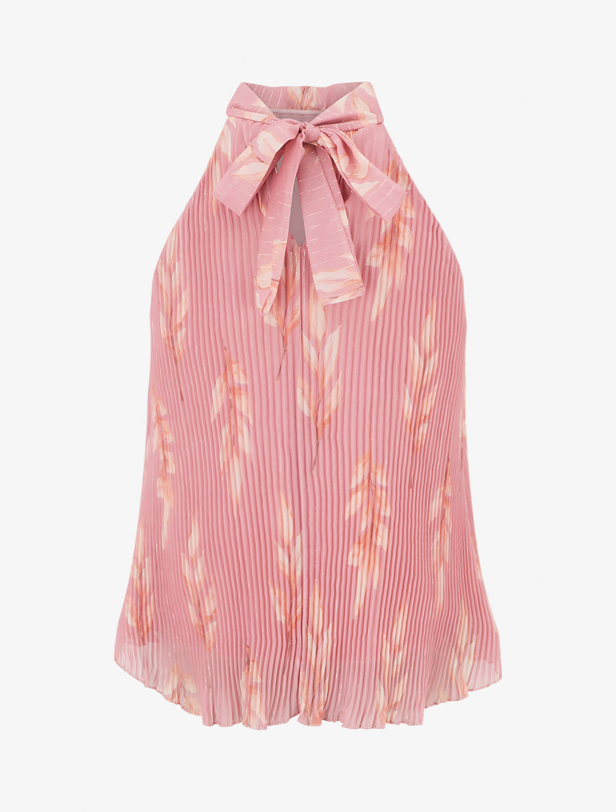Top plissé sans manches imprimé feuillage - Rose - 2