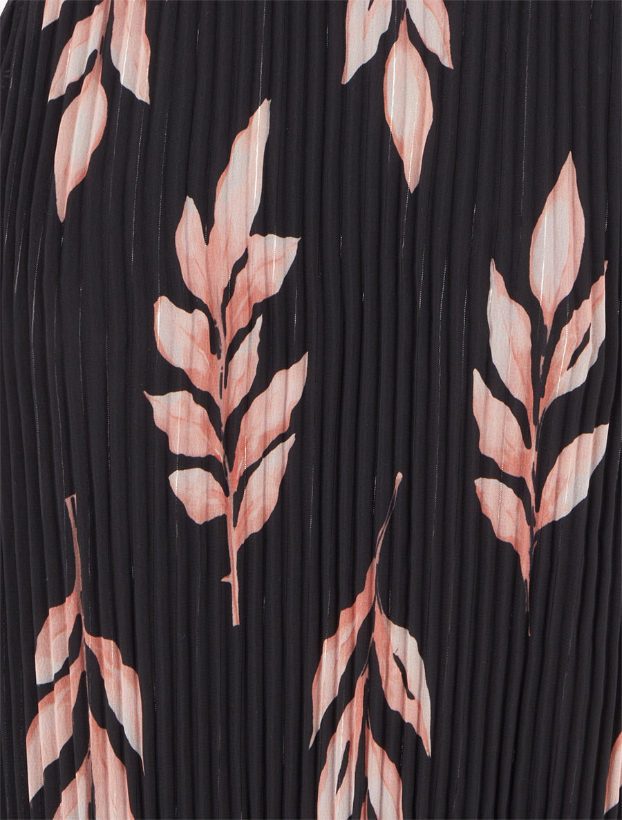 Top plissé sans manches imprimé feuillage - Noir - 3