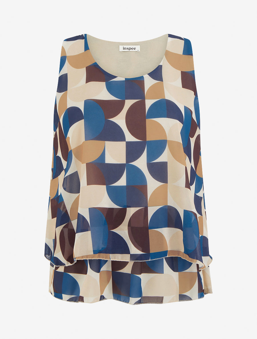 Top imprimé graphique à bords volantés - Marine - 1