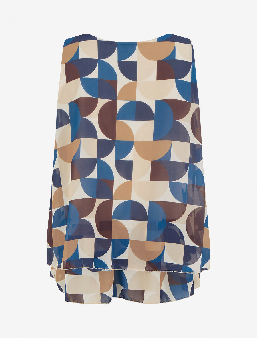 Top imprimé graphique à bords volantés - Marine - 2