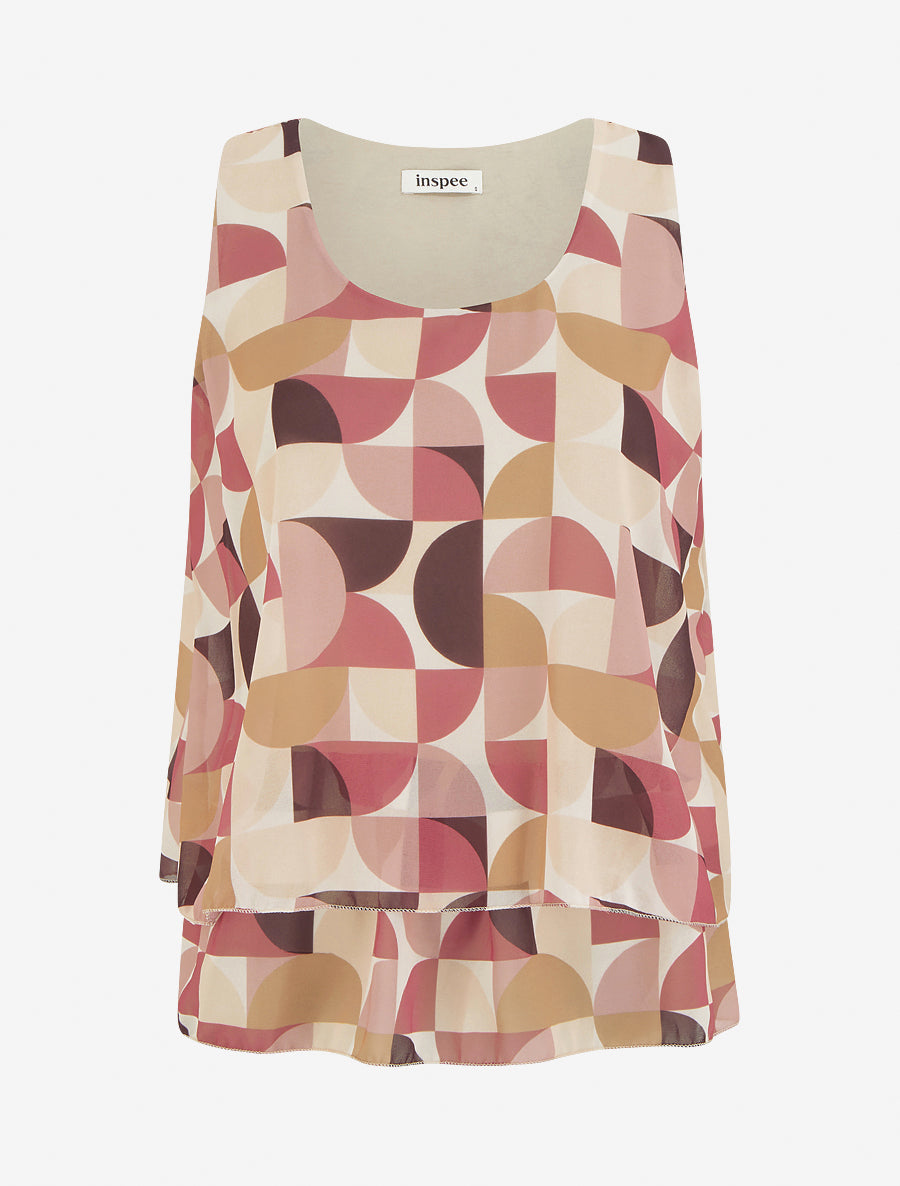 Top imprimé graphique à bords volantés - Vieux rose - 1