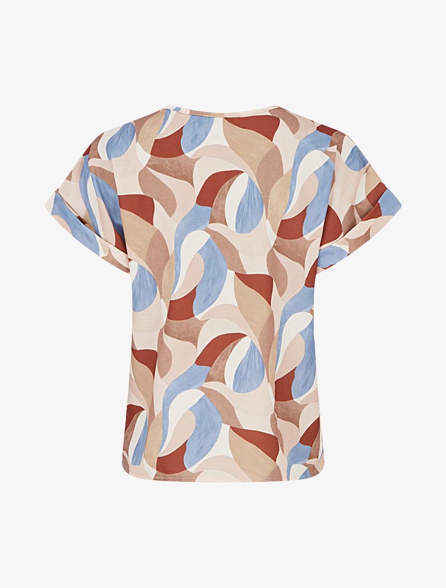 Top imprimé abstrait à manches courtes - Camel - 2