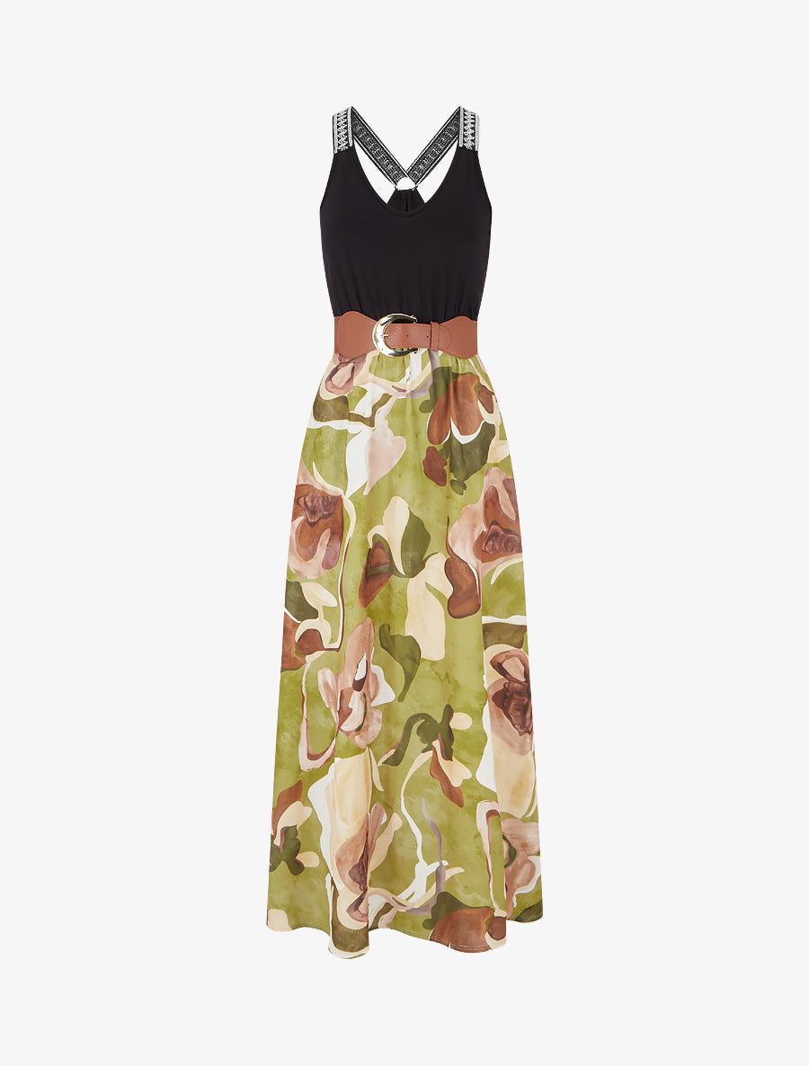 Robe longue imprimé fantaisie - Vert olive - 1