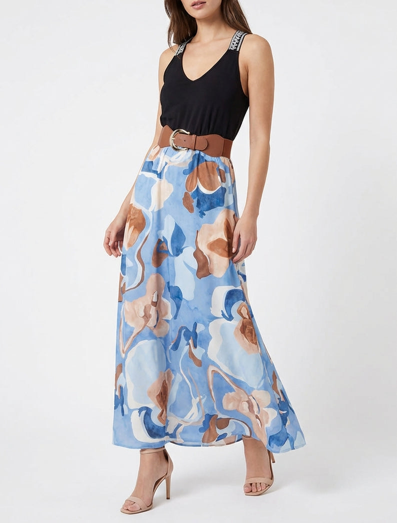 Lange jurk met fantasieprint - Lichtblauw