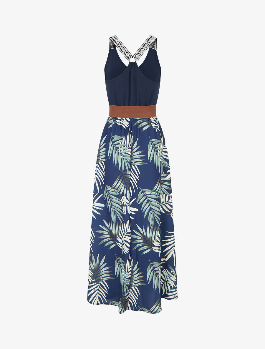 Robe longue imprimé feuillage - Vert - 2