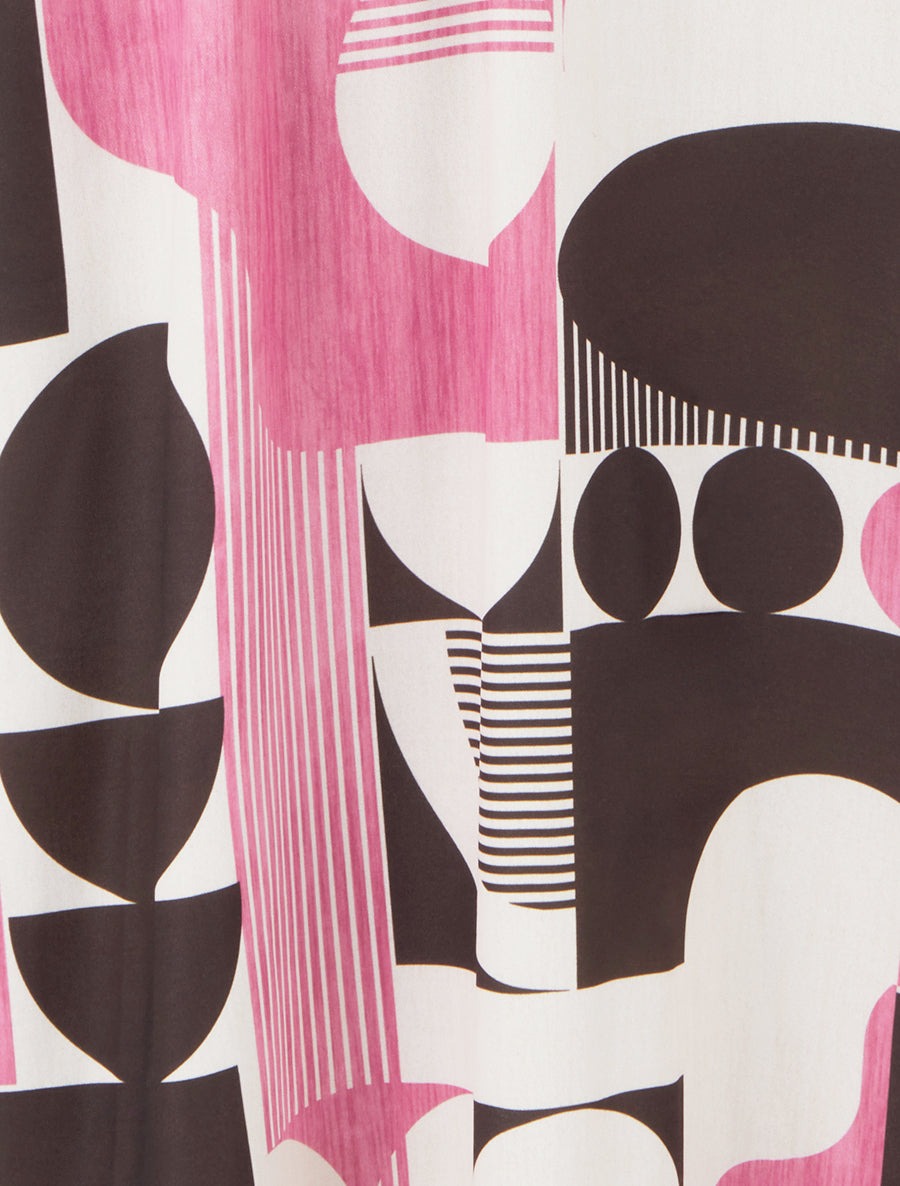 Robe longue manches courtes imprimé graphique - Marron - 3