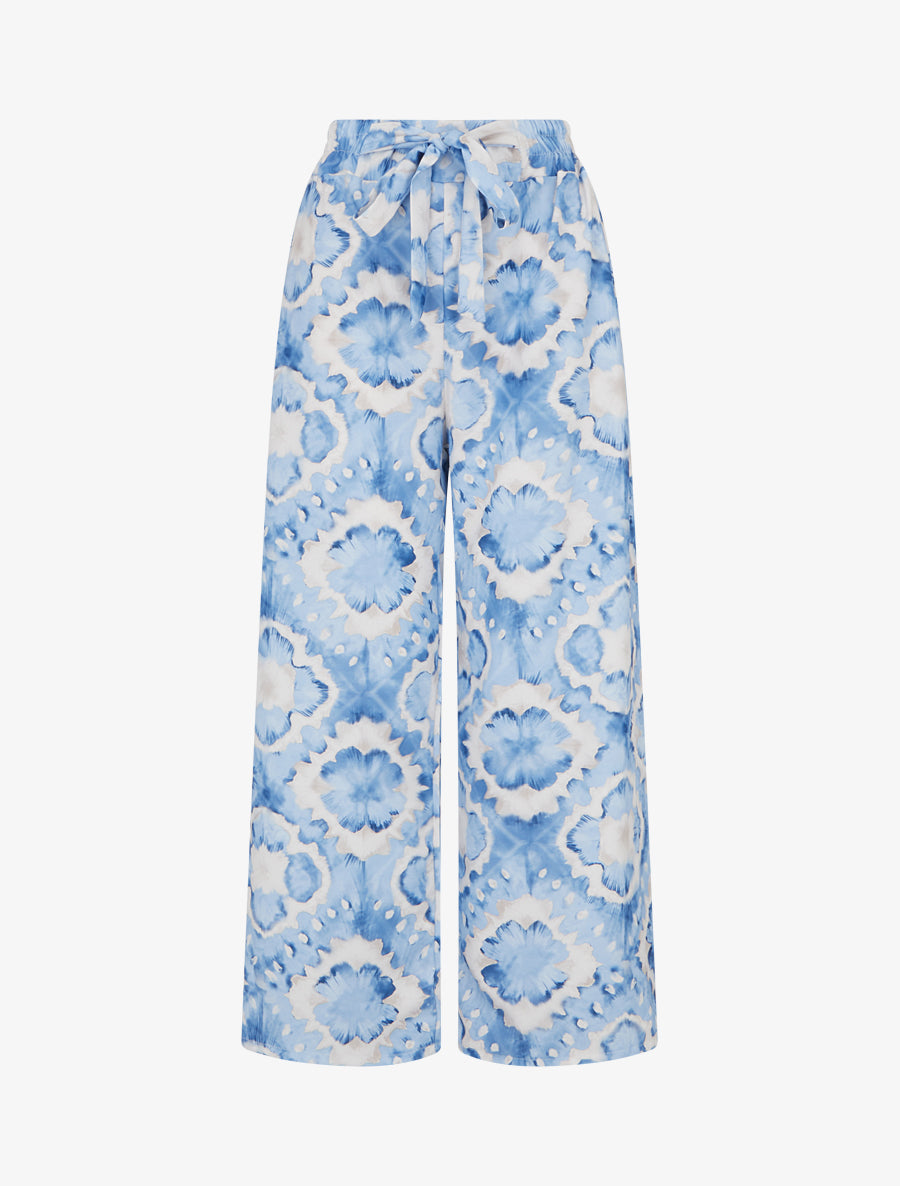 Pantalon élastiquée imprimé abstrait - Bleu ciel - 1