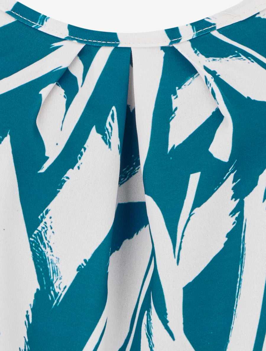 Caraco imprimé graphique à bretelles bijoux - Bleu canard - 3