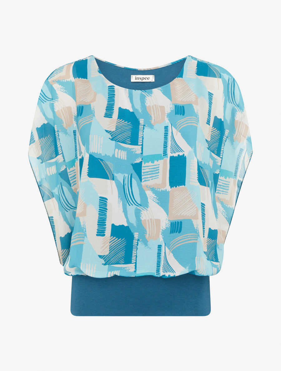 Top boule manches courtes imprimé graphique - Turquoise - 1