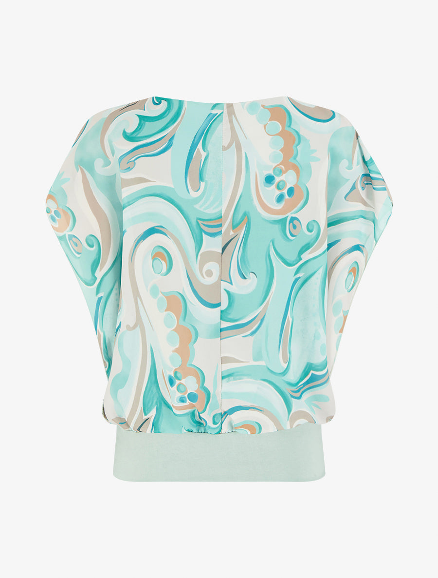 Top droit manches courtes imprimé arabesque - Vert d&