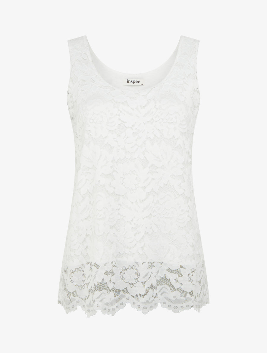 Top sans manches en dentelle à col U - Blanc - 1