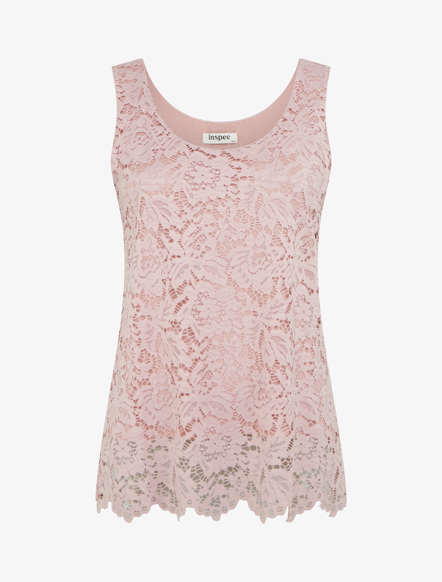 Top sans manches en dentelle à col U - Vieux rose - 1