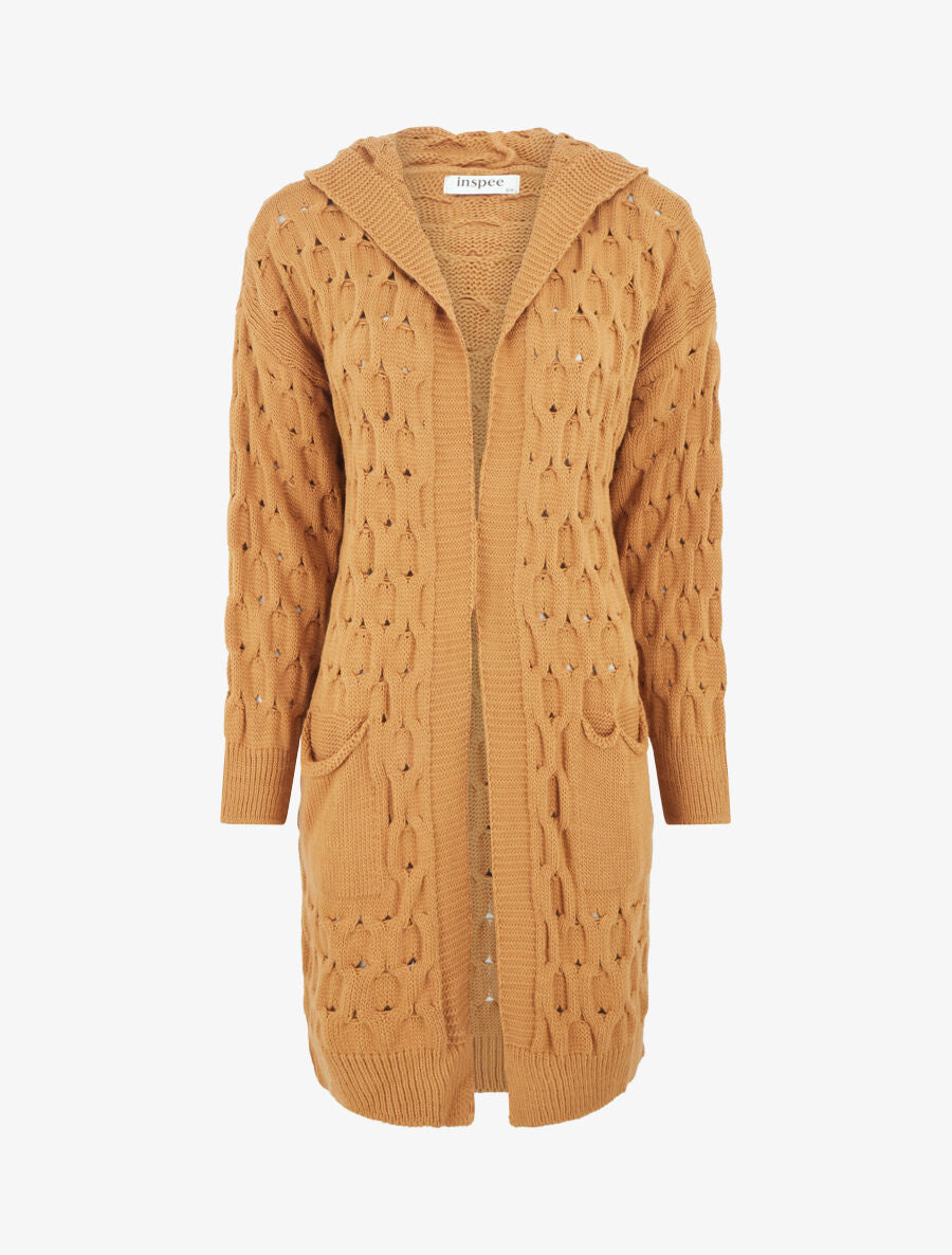 Gilet ouvert uni et torsadé - Camel - 4