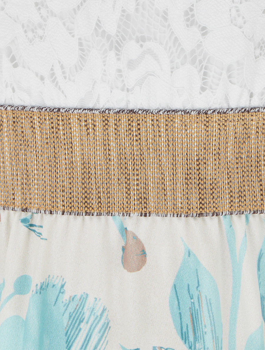 Robe longue à dentelle et imprimé floral - Vert d&