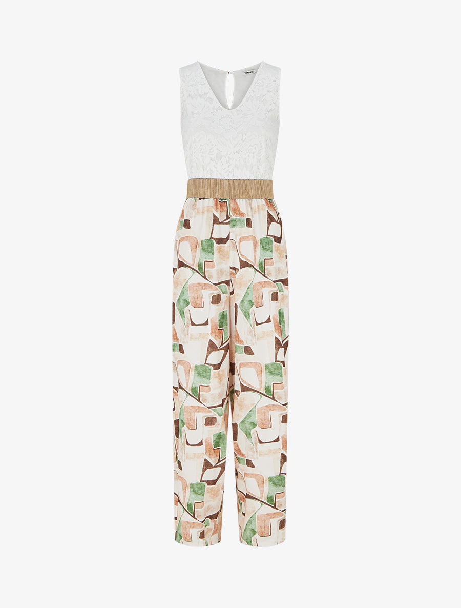 Combinaison à dentelle et imprimé fantaisie - Beige - 1