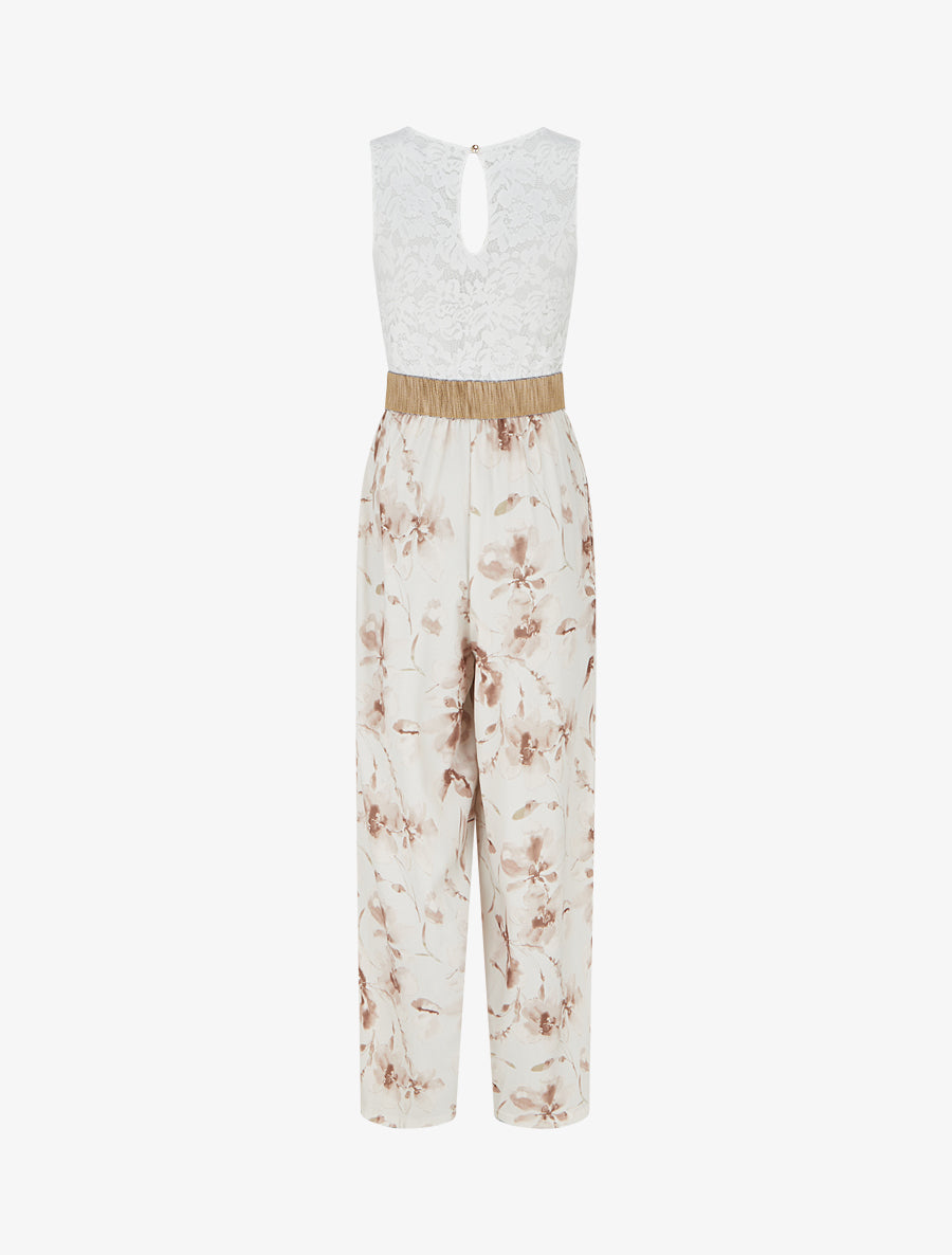 Combinaison à dentelle et imprimé floral - Beige - 2