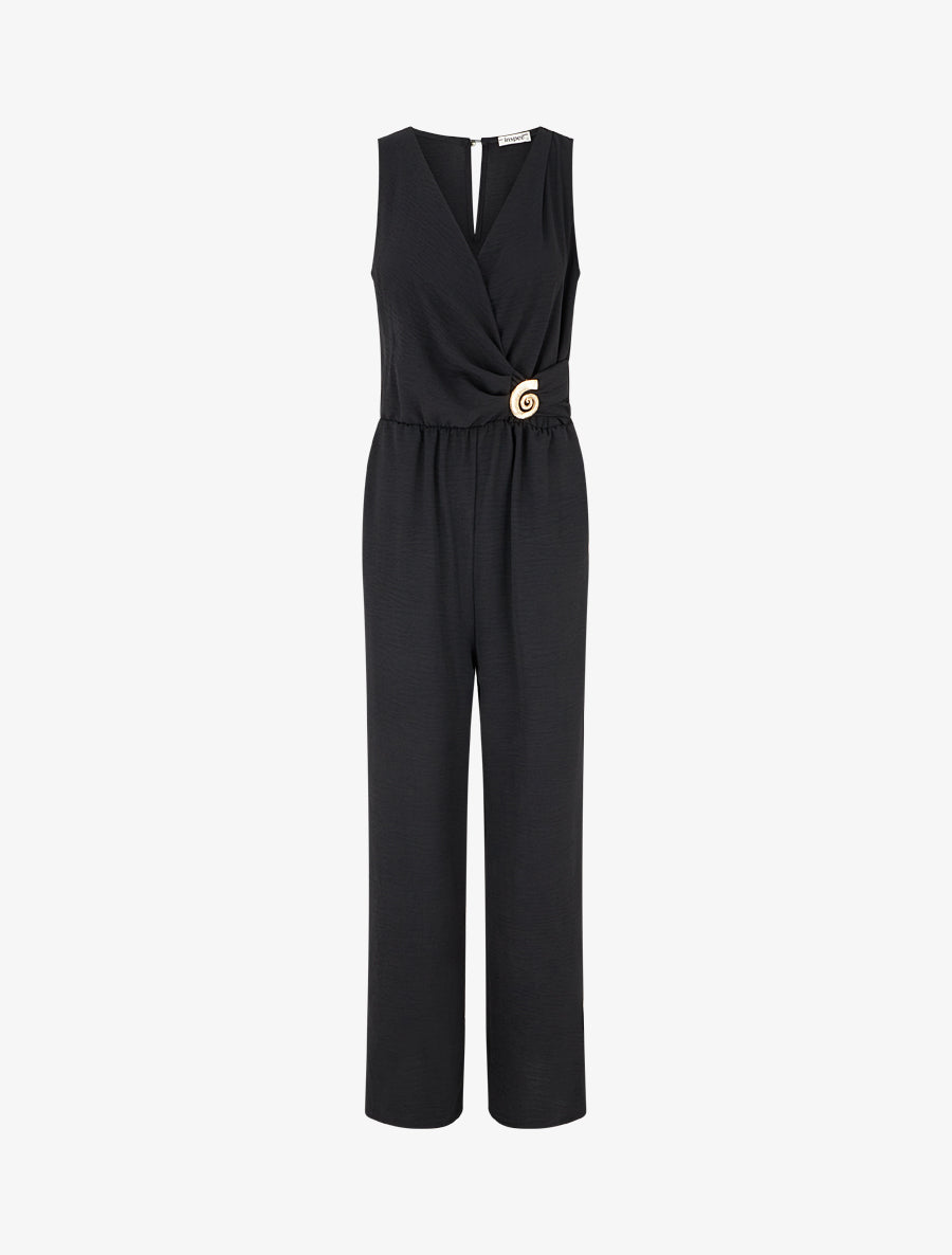 Combinaison unie à empiècement bijou escargot - Noir - 1