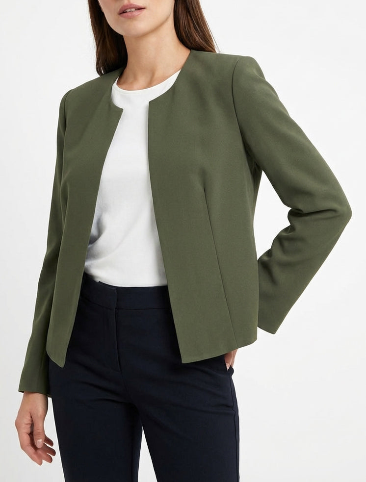 Recht jasje met ronde hals en schoudervullingen - Kaki