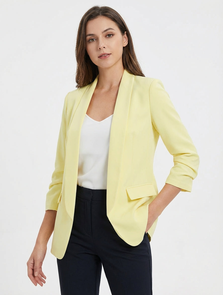 Effen blazer met geplooide mouwen - Citroengeel