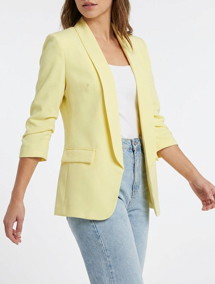 Effen blazer met geplooide mouwen - Citroengeel