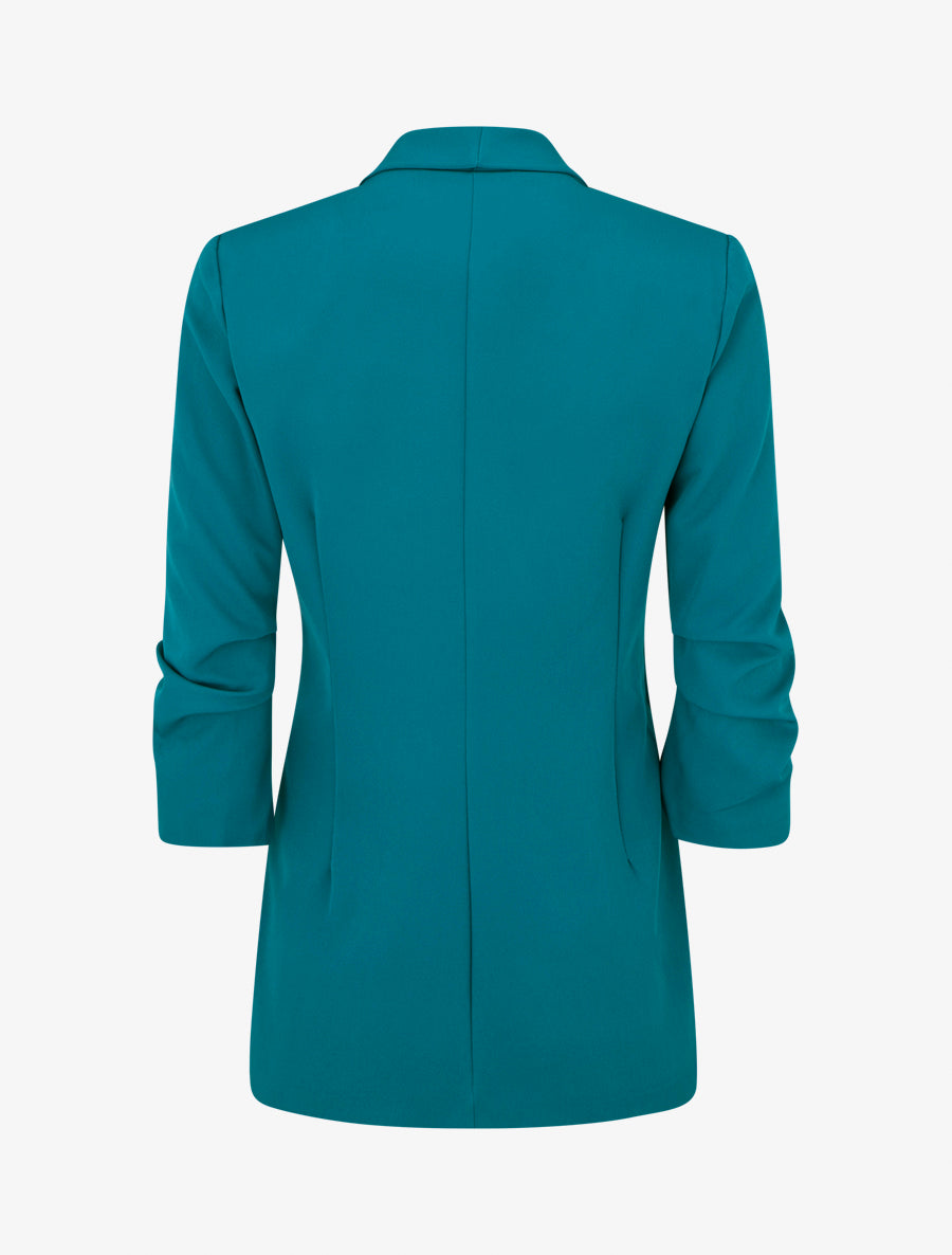 Blazer uni à manches froncées - Bleu canard - 2
