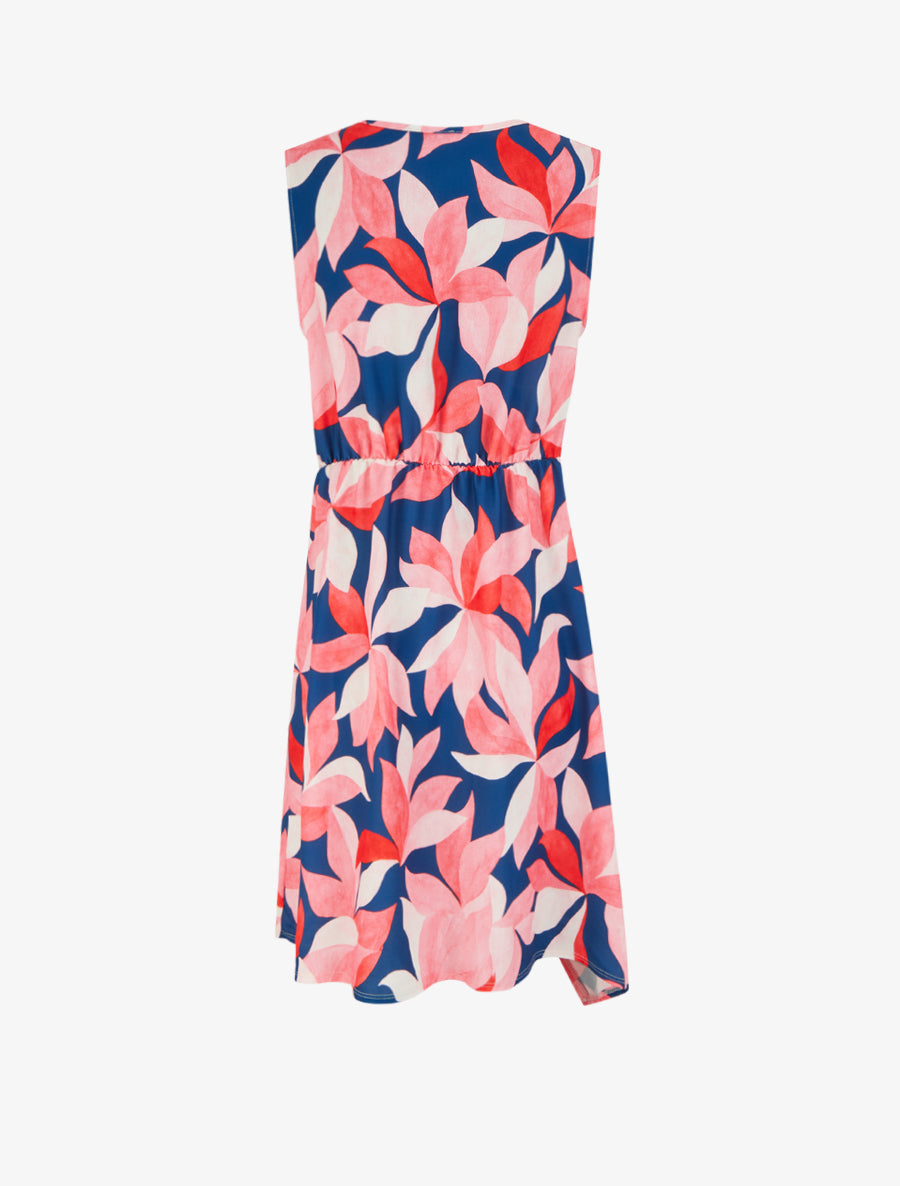 Robe style portefeuille sans manches imprimé feuillages - Rose - 2